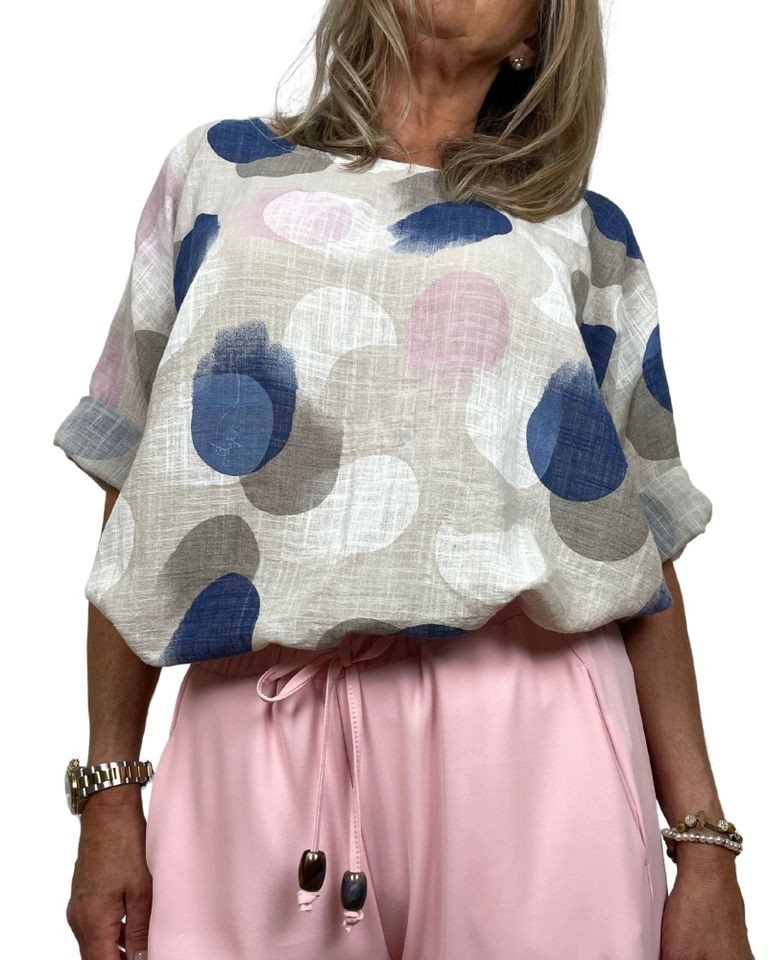 ITALY VIBES Kurzarmbluse - Bluse Damen - Punkte-Print - lockere Bluse - sommerliche Bluse Größe: ONE SIZE (empfohlen für Gr. 36–42 / S–XL) von ITALY VIBES