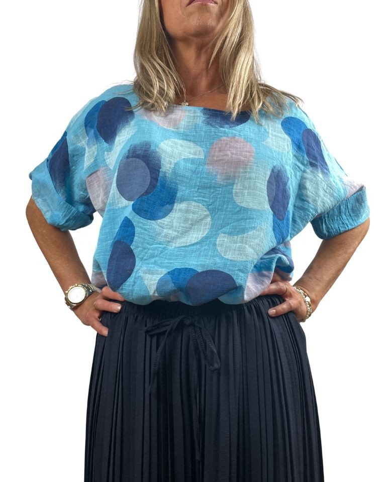 ITALY VIBES Kurzarmbluse - Bluse Damen - Punkte-Print - lockere Bluse - sommerliche Bluse Größe: ONE SIZE (empfohlen für Gr. 36–42 / S–XL) von ITALY VIBES