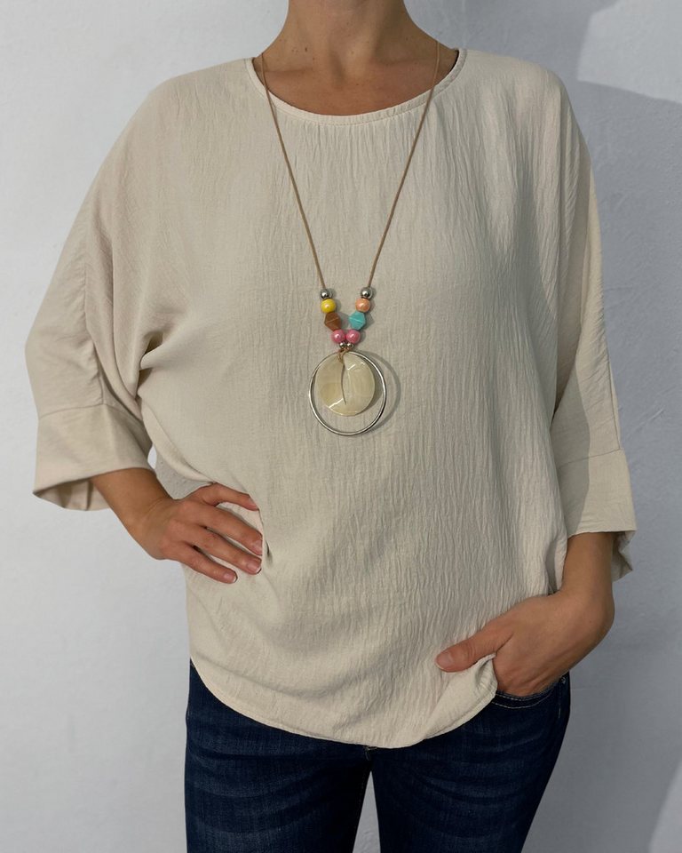 ITALY VIBES Kurzarmbluse - Bluse LUZ- 3/4 Arm Bluse - gratis Kette - ONE SIZE passt hier Gr. S- XXL von ITALY VIBES