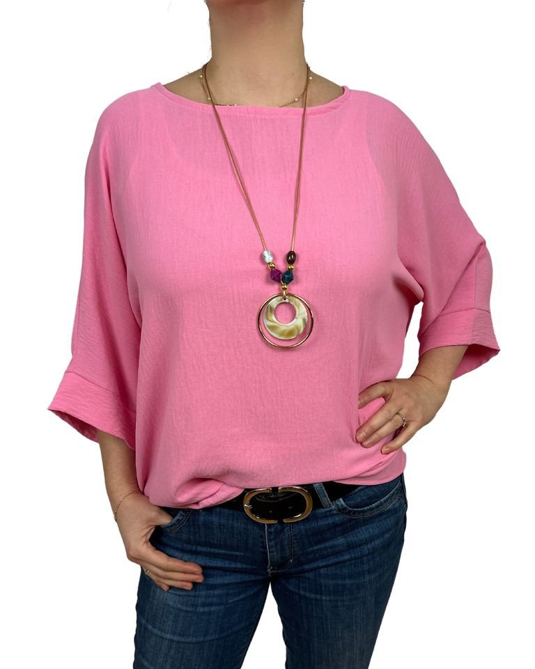 ITALY VIBES Kurzarmbluse - Bluse LUZ- 3/4 Arm Bluse - gratis Kette - ONE SIZE passt hier Gr. S- XXL von ITALY VIBES