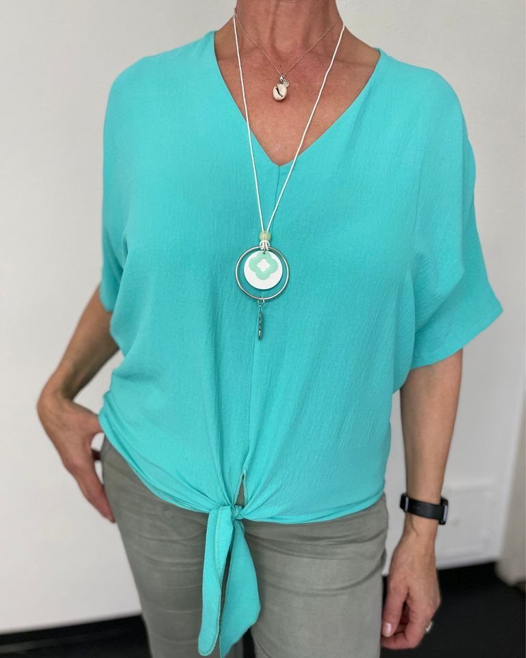 ITALY VIBES Kurzarmbluse – Kurzarmbluse, Gratis Kette inklusive - ONE SIZE passt hier Gr. S - XXL,- mit gratis Kette von ITALY VIBES