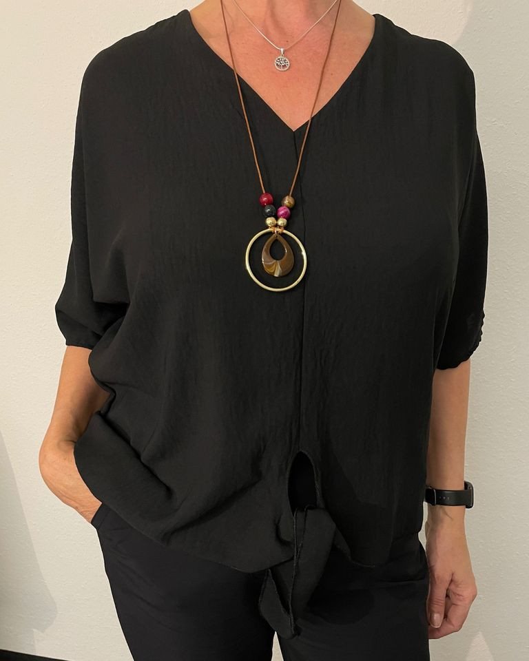 ITALY VIBES Kurzarmbluse – Kurzarmbluse, Gratis Kette inklusive - ONE SIZE passt hier Gr. S - XXL,- mit gratis Kette von ITALY VIBES