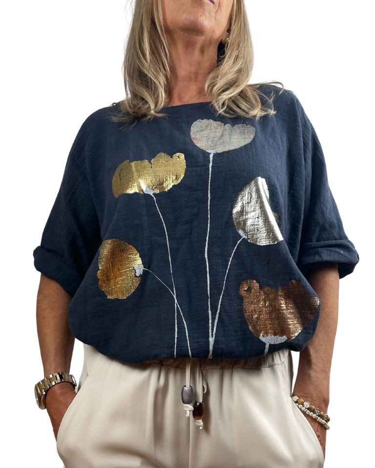 ITALY VIBES Kurzarmbluse - Sommerbluse - luftige Bluse mit glänzendem Print - Bluse Damen - ONE SIZE passt Größe S - XL ITALY VIBES Kurzarmbluse - Sommerbluse - luftige Bluse mit glänzendem Print - Bluse Damen - ONE SIZE passt Größe S - XL von ITALY VIBES