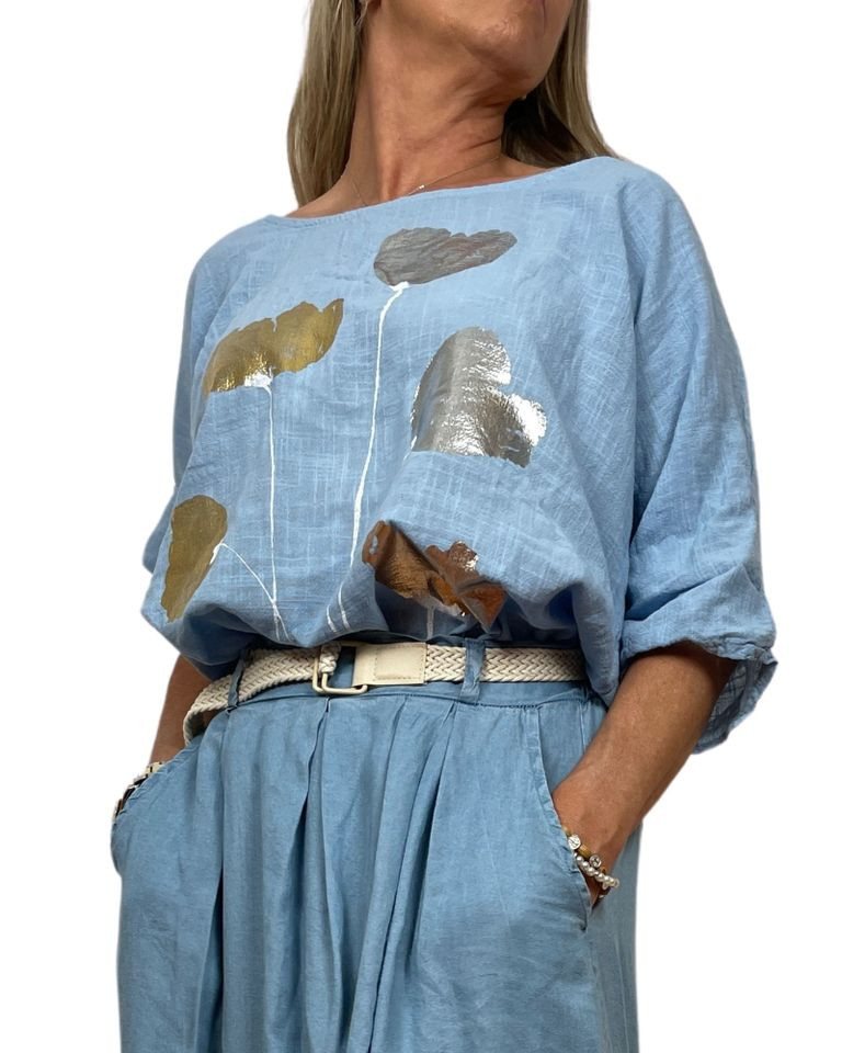 ITALY VIBES Kurzarmbluse - Sommerbluse - luftige Bluse mit glänzendem Print - Bluse Damen - ONE SIZE passt Größe S - XL ITALY VIBES Kurzarmbluse - Sommerbluse - luftige Bluse mit glänzendem Print - Bluse Damen - ONE SIZE passt Größe S - XL von ITALY VIBES