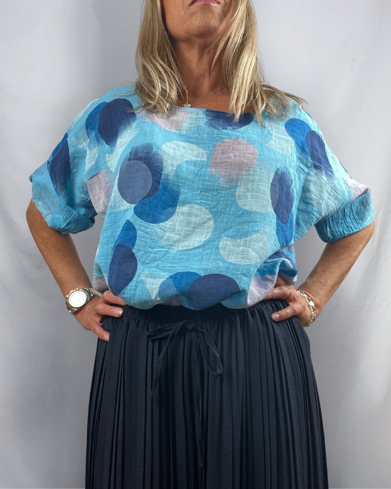 ITALY VIBES Kurzarmbluse URIELA - Bluse Damen - Punkte-Print - lockere Bluse - sommerliche Blus Größe: ONE SIZE (empfohlen für Gr. 36?42 / S?XL) von ITALY VIBES