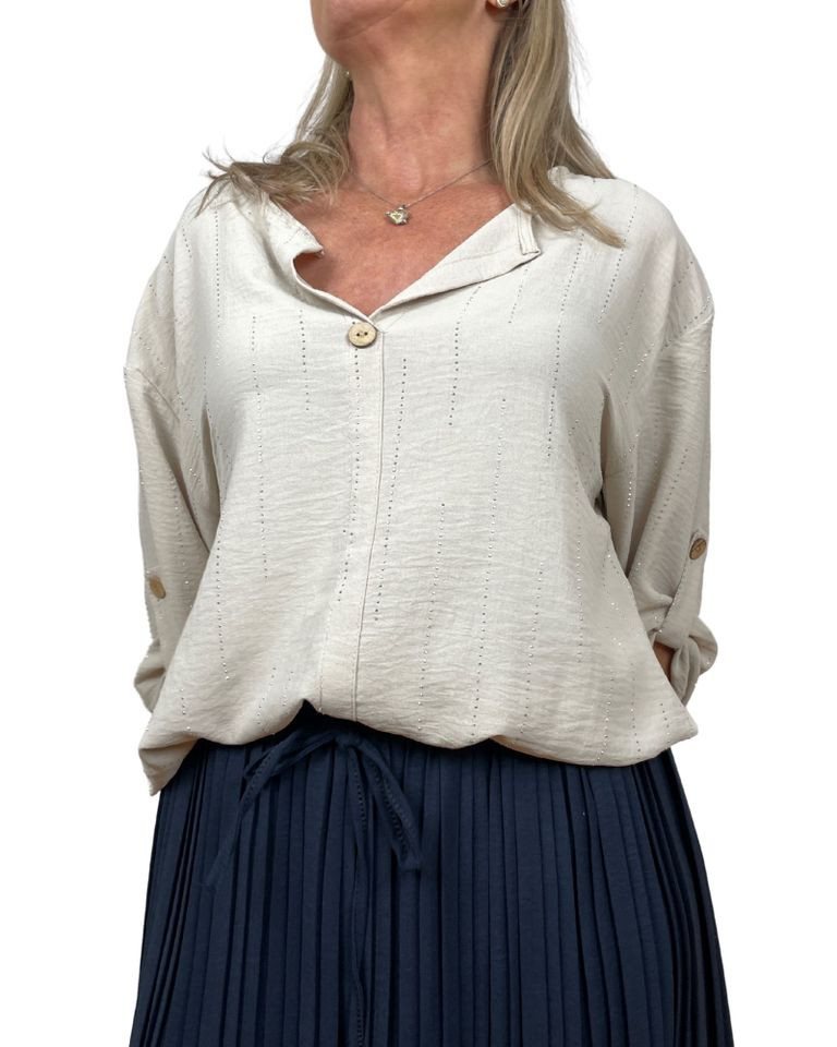 ITALY VIBES Kurzarmbluse - luftige Bluse Damen - Bluse mit Strassdetail - elegante Bluse ONE SIZE (empfohlen für Gr. 36–42 / S–XL) von ITALY VIBES