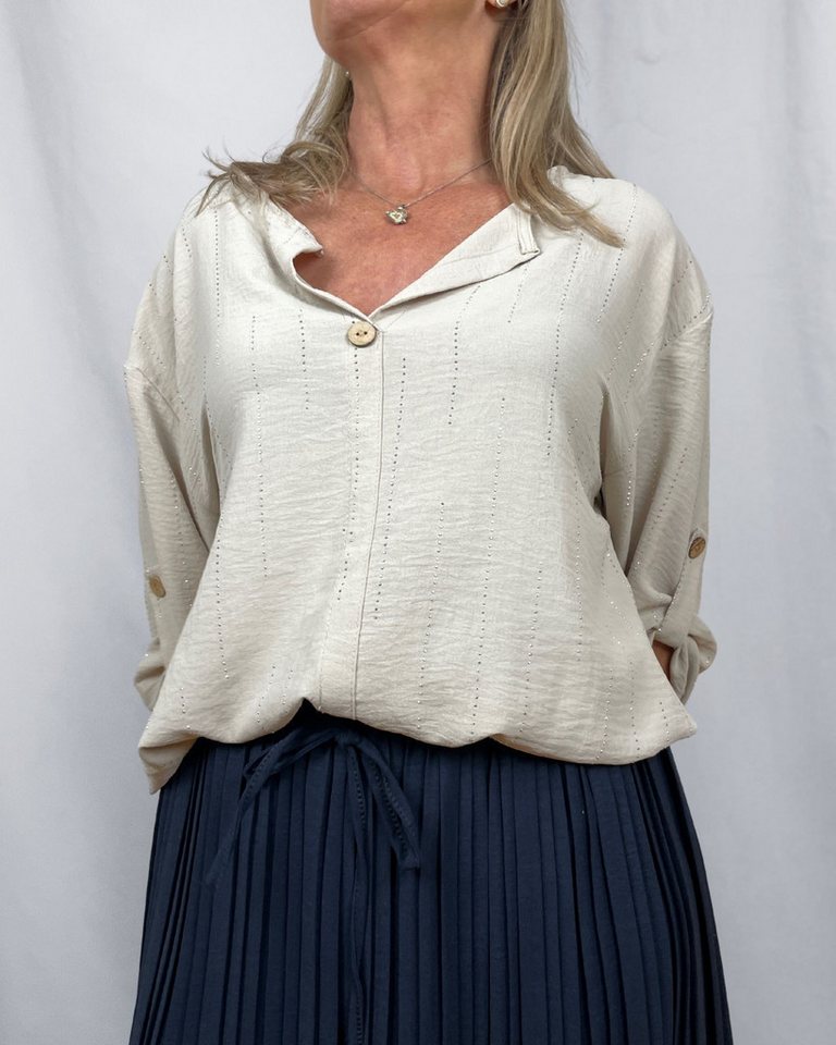 ITALY VIBES Kurzarmbluse - luftige Bluse Damen - Bluse mit Strassdetail - elegante Bluse ONE SIZE (empfohlen für Gr. 36–42 / S–XL) von ITALY VIBES