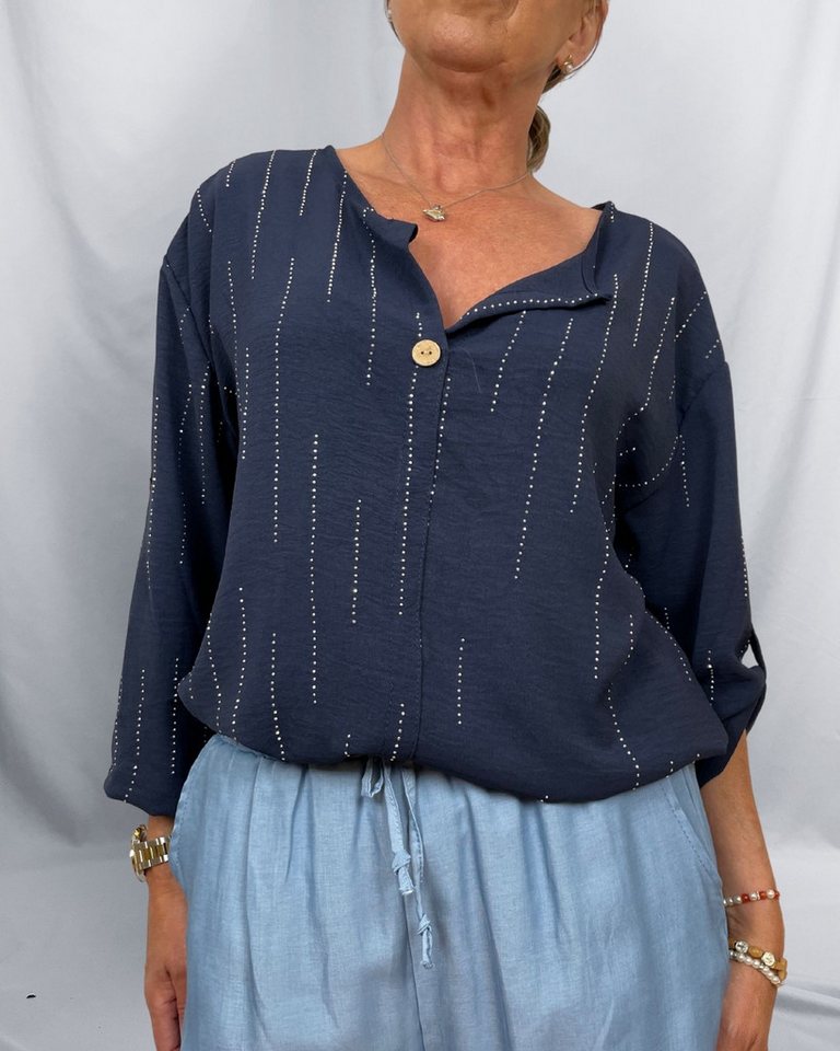 ITALY VIBES Kurzarmbluse - luftige Bluse Damen - Bluse mit Strassdetail - elegante Bluse ONE SIZE (empfohlen für Gr. 36–42 / S–XL) von ITALY VIBES