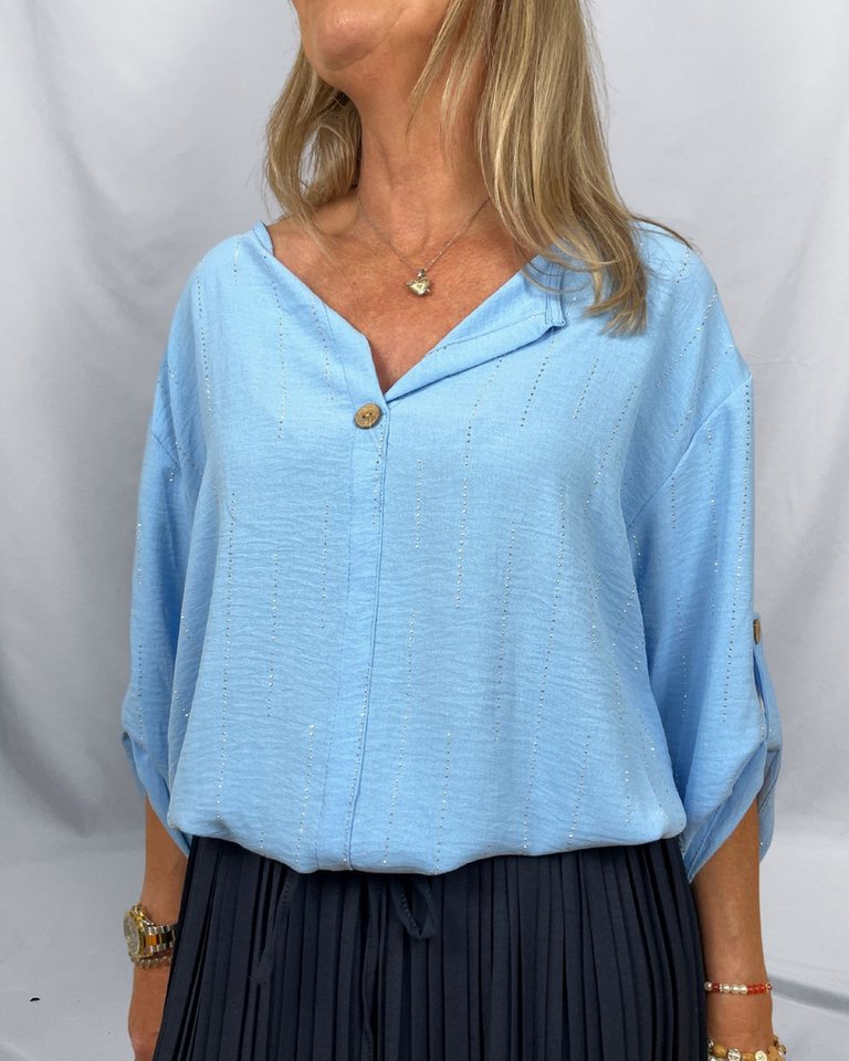 ITALY VIBES Kurzarmbluse - luftige Bluse Damen - Bluse mit Strassdetail - elegante Bluse ONE SIZE (empfohlen für Gr. 36–42 / S–XL) von ITALY VIBES