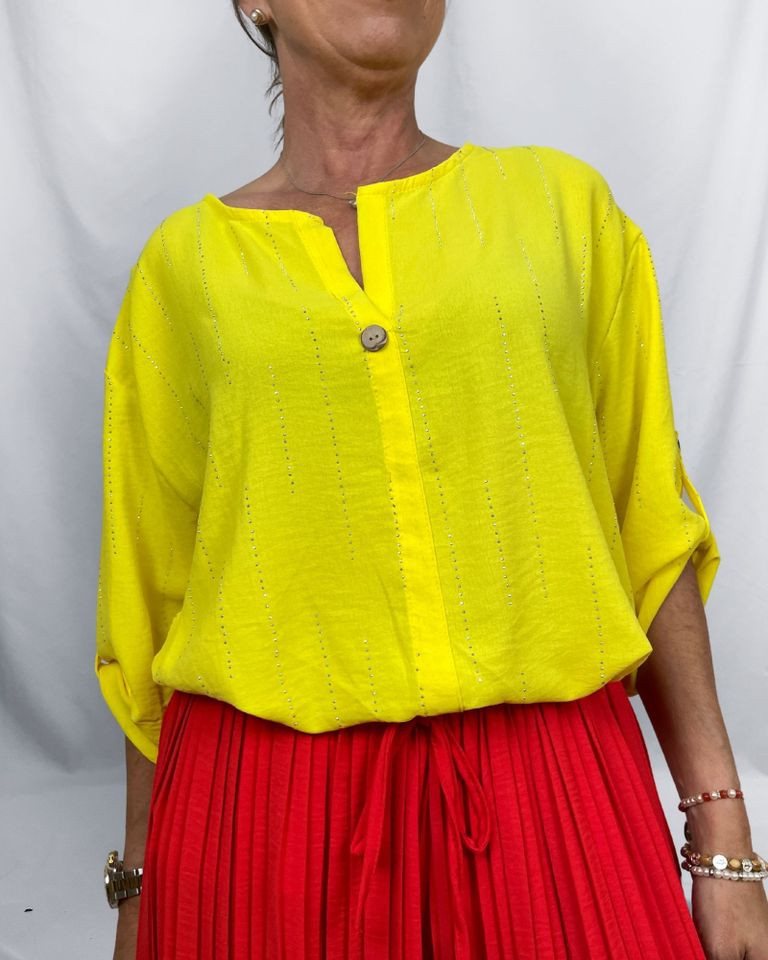 ITALY VIBES Kurzarmbluse - luftige Bluse Damen - Bluse mit Strassdetail - elegante Bluse ONE SIZE (empfohlen für Gr. 36–42 / S–XL) von ITALY VIBES