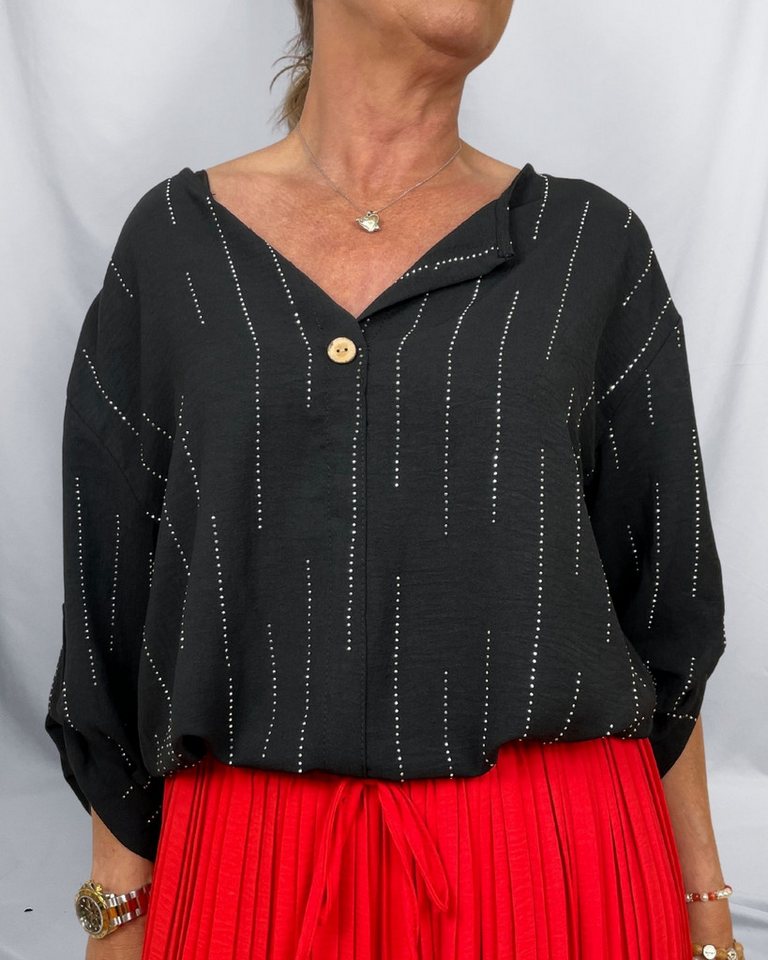 ITALY VIBES Kurzarmbluse - luftige Bluse Damen - Bluse mit Strassdetail - elegante Bluse ONE SIZE (empfohlen für Gr. 36–42 / S–XL) von ITALY VIBES