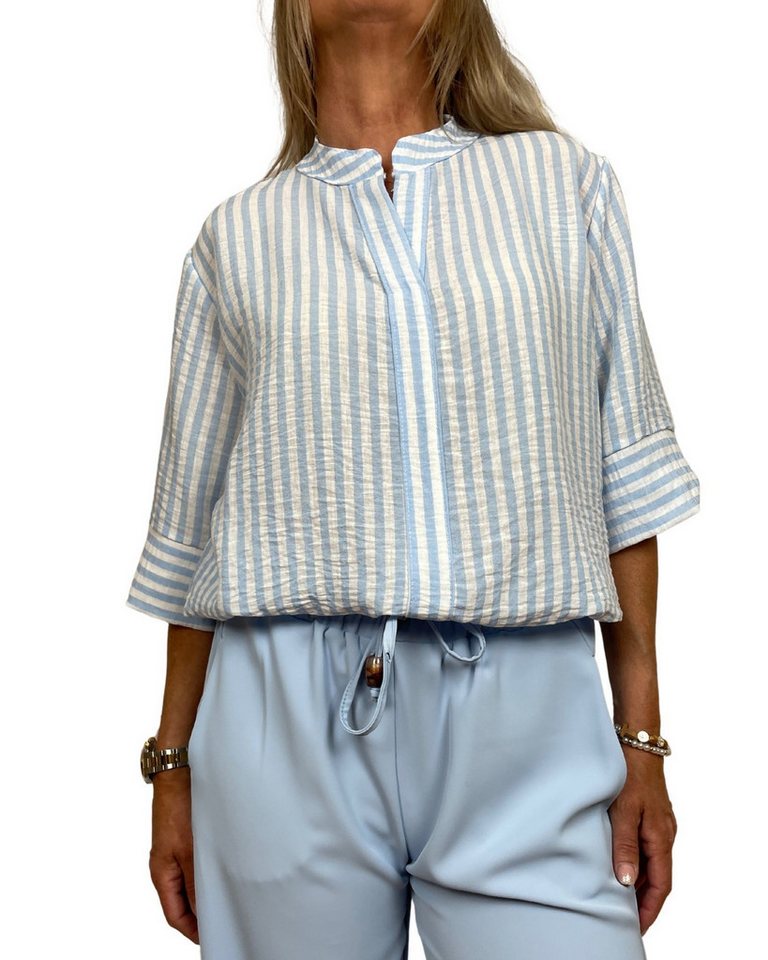 ITALY VIBES Kurzarmbluse - modische gestreifte Bluse für jeden Anlass - ONE SIZE passt hier Gr. M-XL von ITALY VIBES