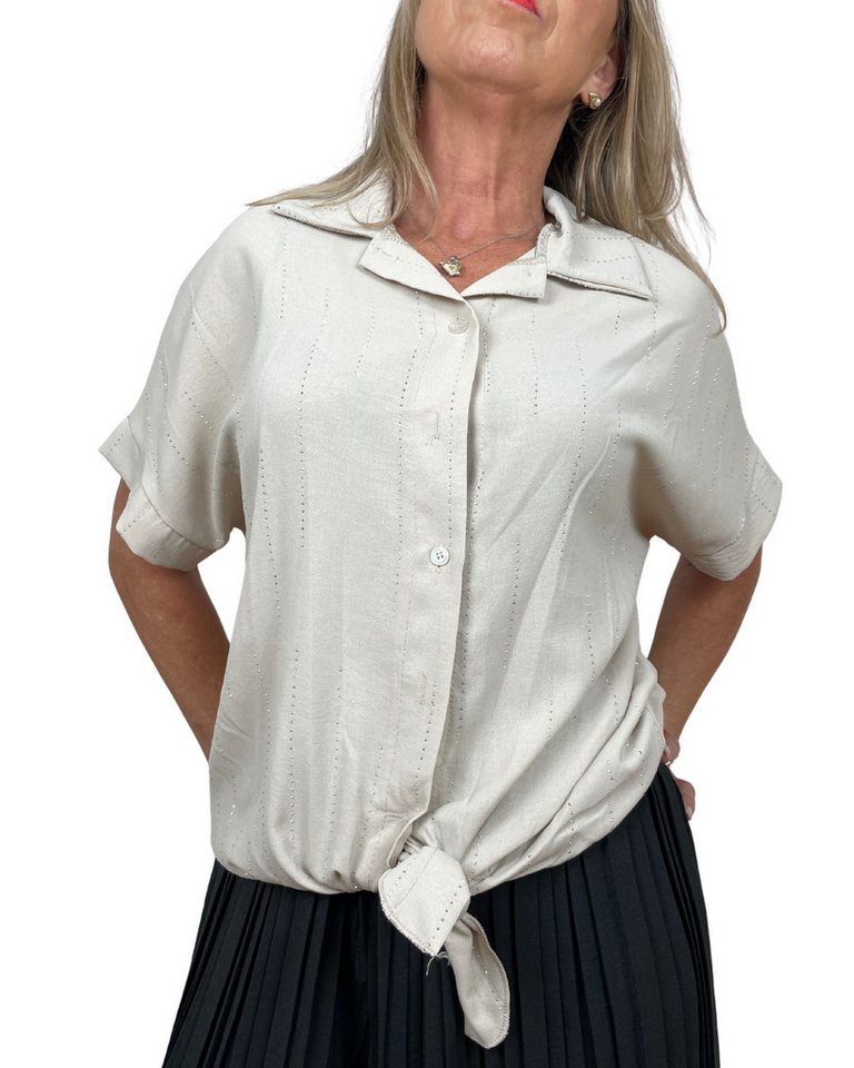 ITALY VIBES Kurzarmbluse - sommerliche Bluse - Strassdetails - Bindeknoten - elegante Bluse ONE SIZE (empfohlen für Gr. 36–42 / S–XL) von ITALY VIBES