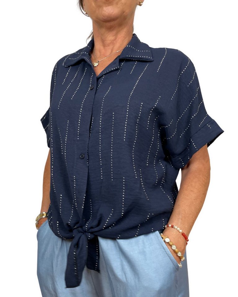 ITALY VIBES Kurzarmbluse - sommerliche Bluse - Strassdetails - Bindeknoten - elegante Bluse ONE SIZE (empfohlen für Gr. 36–42 / S–XL) von ITALY VIBES