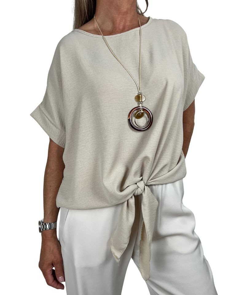 ITALY VIBES Kurzarmbluse - sommerliche uni farbene Bluse - ONE SIZE (Gr. S-XL) - mit Gratis Kette von ITALY VIBES