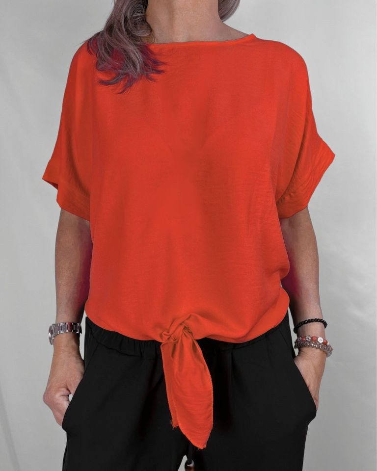 ITALY VIBES Kurzarmbluse - sommerliche uni farbene Bluse - ONE SIZE (Gr. S-XL) - mit Gratis Kette von ITALY VIBES