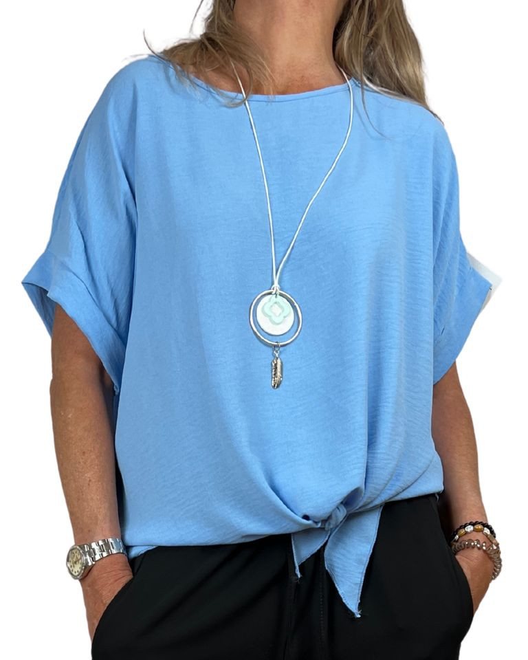 ITALY VIBES Kurzarmbluse - sommerliche uni farbene Bluse - ONE SIZE (Gr. S-XL) - mit Gratis Kette von ITALY VIBES