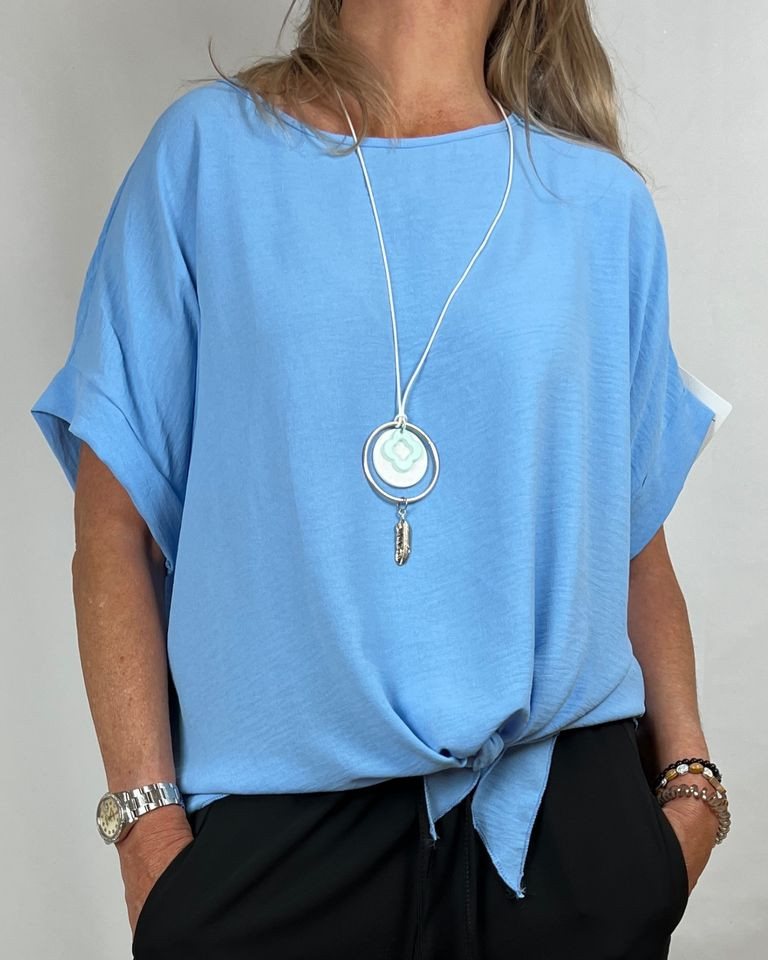 ITALY VIBES Kurzarmbluse - sommerliche uni farbene Bluse - ONE SIZE passt hier Gr. S-XL - mit Gratis Kette von ITALY VIBES