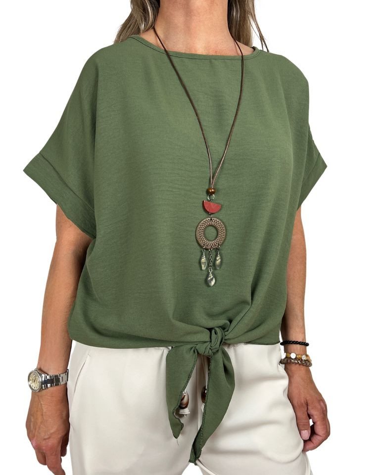 ITALY VIBES Kurzarmbluse - sommerliche uni farbene Bluse - ONE SIZE (Gr. S-XL) - mit Gratis Kette von ITALY VIBES