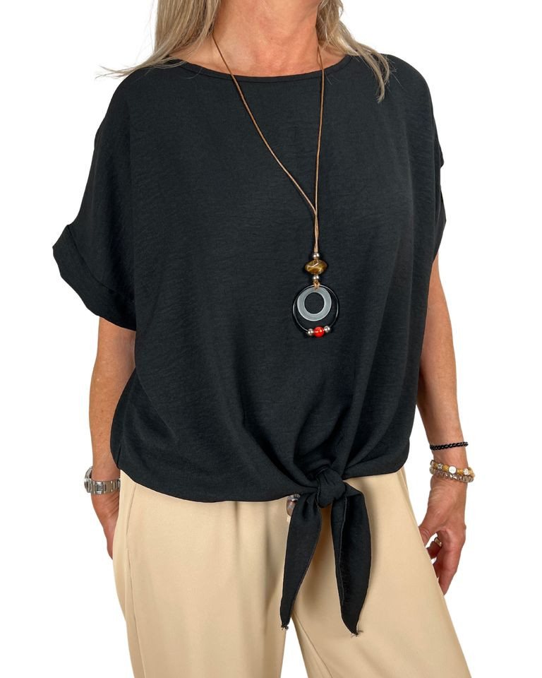 ITALY VIBES Kurzarmbluse - sommerliche uni farbene Bluse - ONE SIZE (Gr. S-XL) - mit Gratis Kette von ITALY VIBES