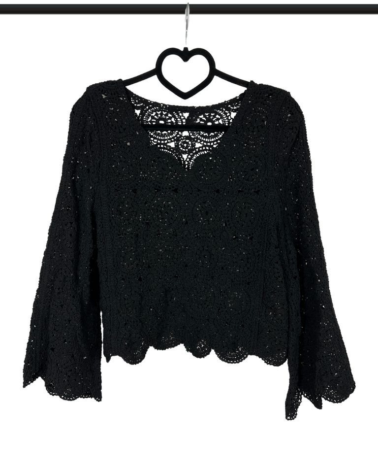 ITALY VIBES Tunikashirt – Boho Häkelshirt mit Langarm und Cut-Out - ONE SIZE passt hier Gr. XS-M von ITALY VIBES