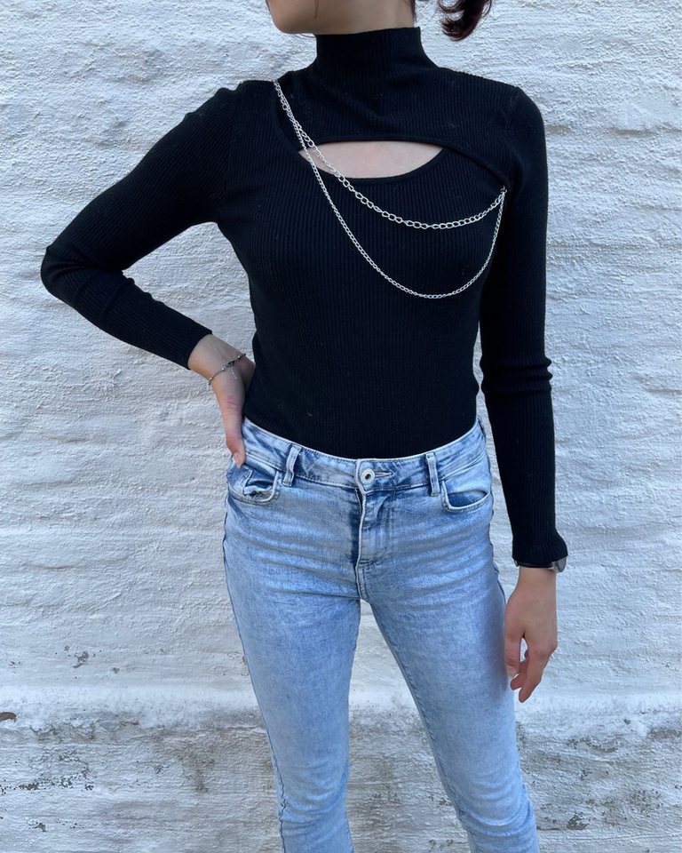 ITALY VIBES Langarmshirt JANINE - Shirt langarm - Cut Out - Ketten - ONE SIZE passt hier Gr. XS - M von ITALY VIBES