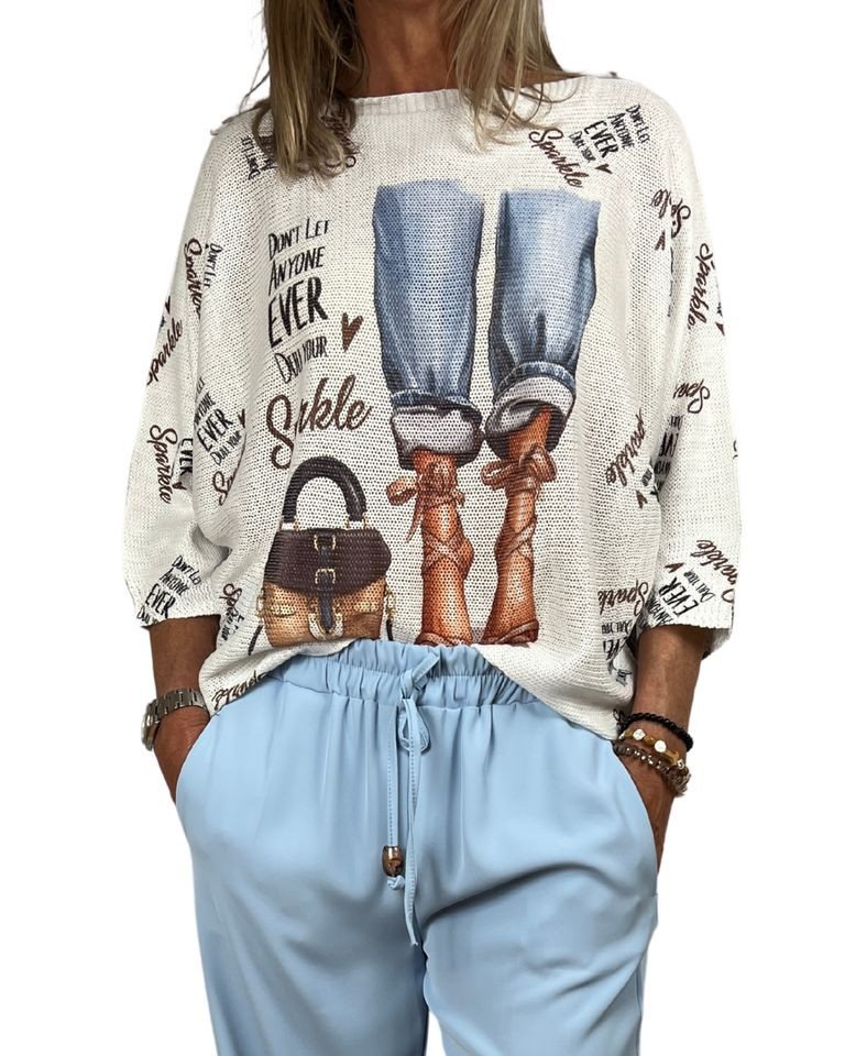 ITALY VIBES 3/4-Arm-Shirt - das Langarmshirt ist der perfekte Allrounder - Strickpullover - ONE SIZE passt hier Gr. S-XL von ITALY VIBES