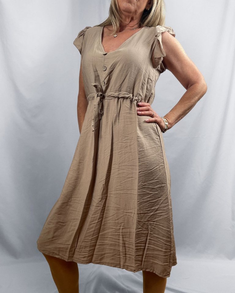 ITALY VIBES Midikleid Kurzarmkleid - lockeres Sommerkleid - tailliertes Kleid - Bindegürtel - ONE SIZE passt Größe XS - L von ITALY VIBES