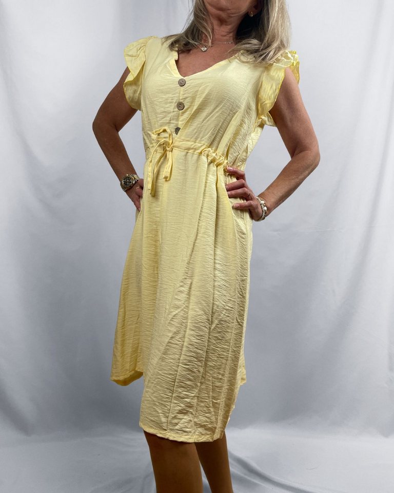 ITALY VIBES Midikleid Kurzarmkleid - lockeres Sommerkleid - tailliertes Kleid - Bindegürtel - ONE SIZE passt Größe XS - L von ITALY VIBES