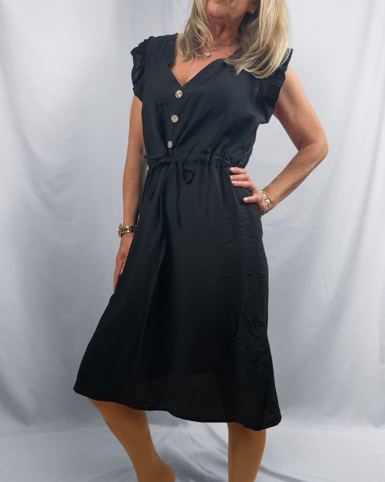 ITALY VIBES Midikleid Kurzarmkleid - lockeres Sommerkleid - tailliertes Kleid - Bindegürtel - ONE SIZE passt Größe XS - L von ITALY VIBES