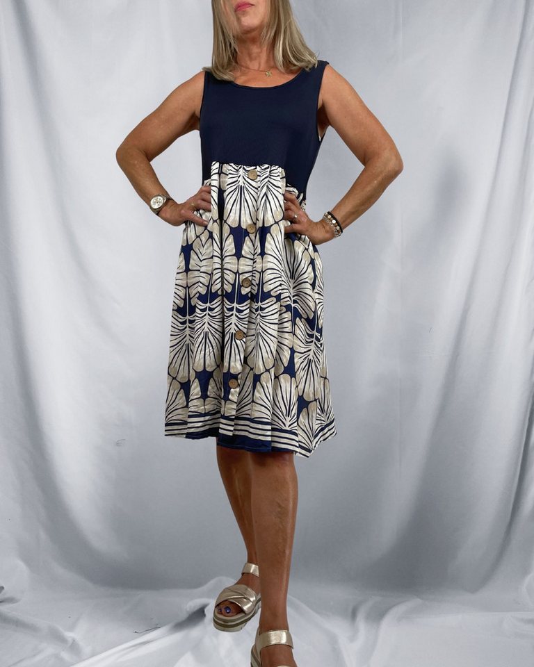 ITALY VIBES Midikleid ONORA - ärmelloses Kleid mit Seitentaschen - Blätterprint ONE SIZE: Gr. 36 - 42 / S - XL von ITALY VIBES