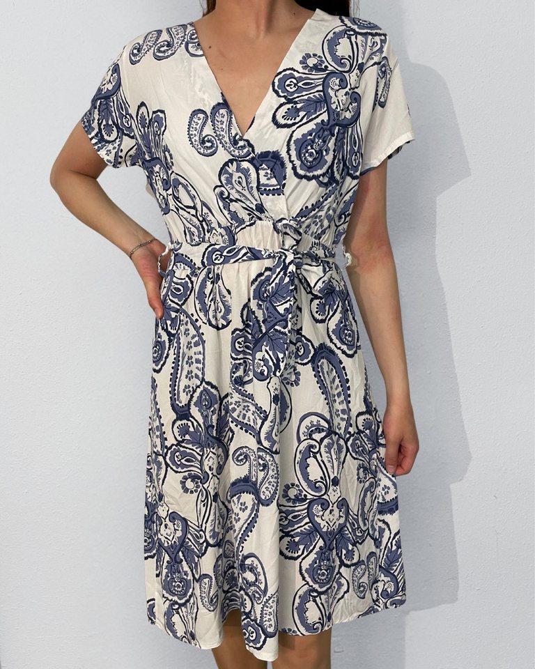 ITALY VIBES Sommerkleid - femininer Oriental Print - Kleid mit Porzellanmuster - ONE SIZE passt hier Gr. XS - M von ITALY VIBES