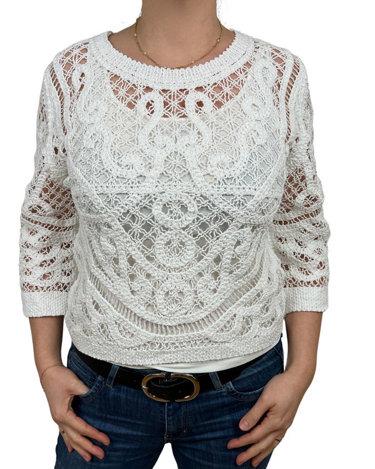 ITALY VIBES Spitzenshirt ULLA - stylisches Boho 3/4-Arm Häkel Spitzen Shirt - ONE SIZE passt hier Gr. S-L von ITALY VIBES