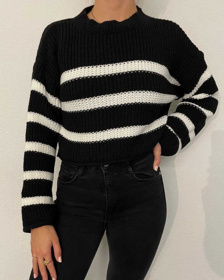 ITALY VIBES Strickpullover AURELIA - gestreift - cropped - Pullover langarm - passt hier Gr. XS - M von ITALY VIBES