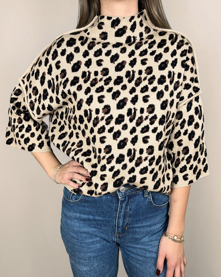 ITALY VIBES Strickpullover ITALY VIBES Strickpullover KALLIOPE mit Stehkragen – kurzarm –  S - ONE SIZE passt hier Gr. XS-M von ITALY VIBES