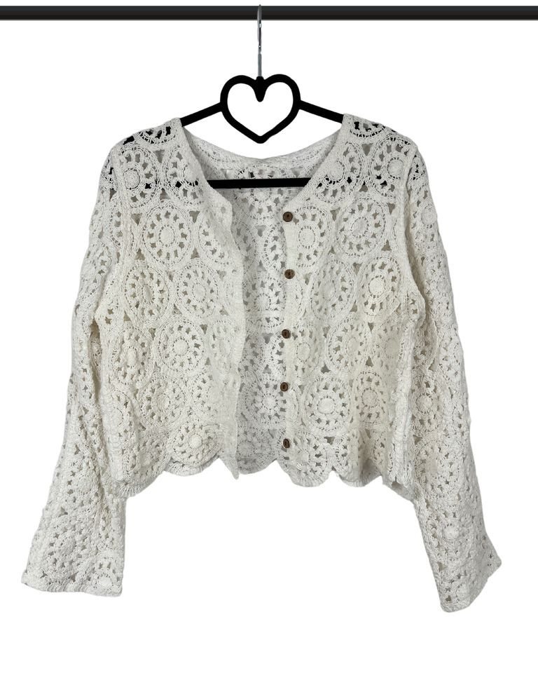 ITALY VIBES Ajourstrickjacke – Boho Häkelweste - langarm Lochstrick Cardigan - ONE SIZE passt hier Gr. XS-M von ITALY VIBES