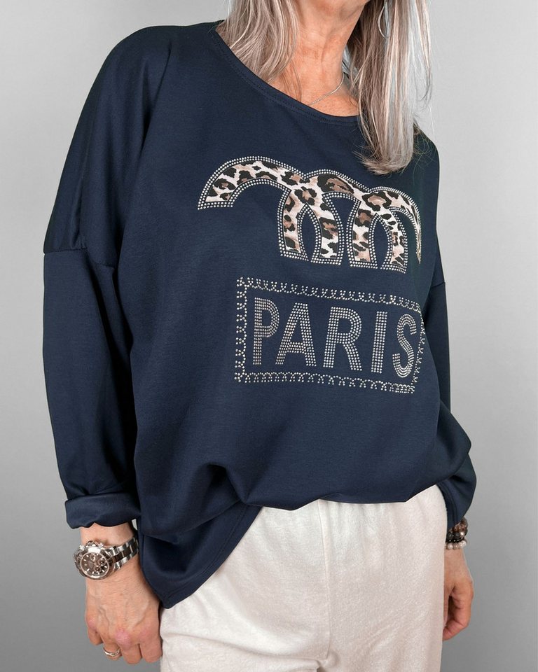 ITALY VIBES Sweatshirt - modisches Sweatshirt mit Schriftzug aus Strass - ONE SIZE passt hier Gr. M-XXL von ITALY VIBES