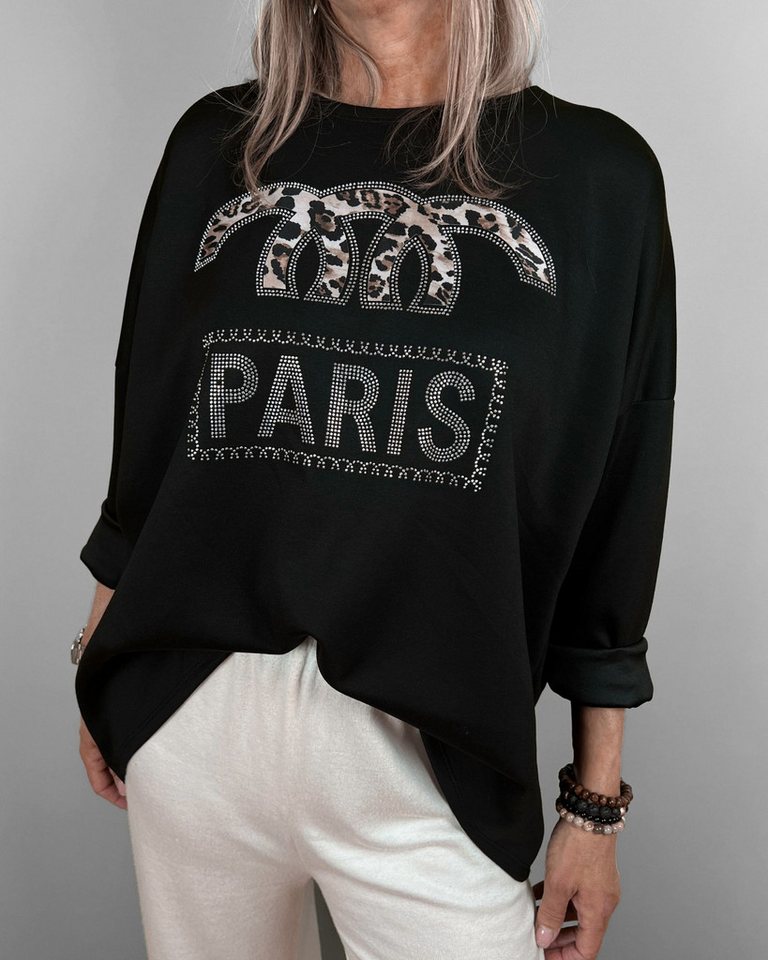 ITALY VIBES Sweatshirt - modisches Sweatshirt mit Schriftzug aus Strass - ONE SIZE passt hier Gr. M-XXL von ITALY VIBES