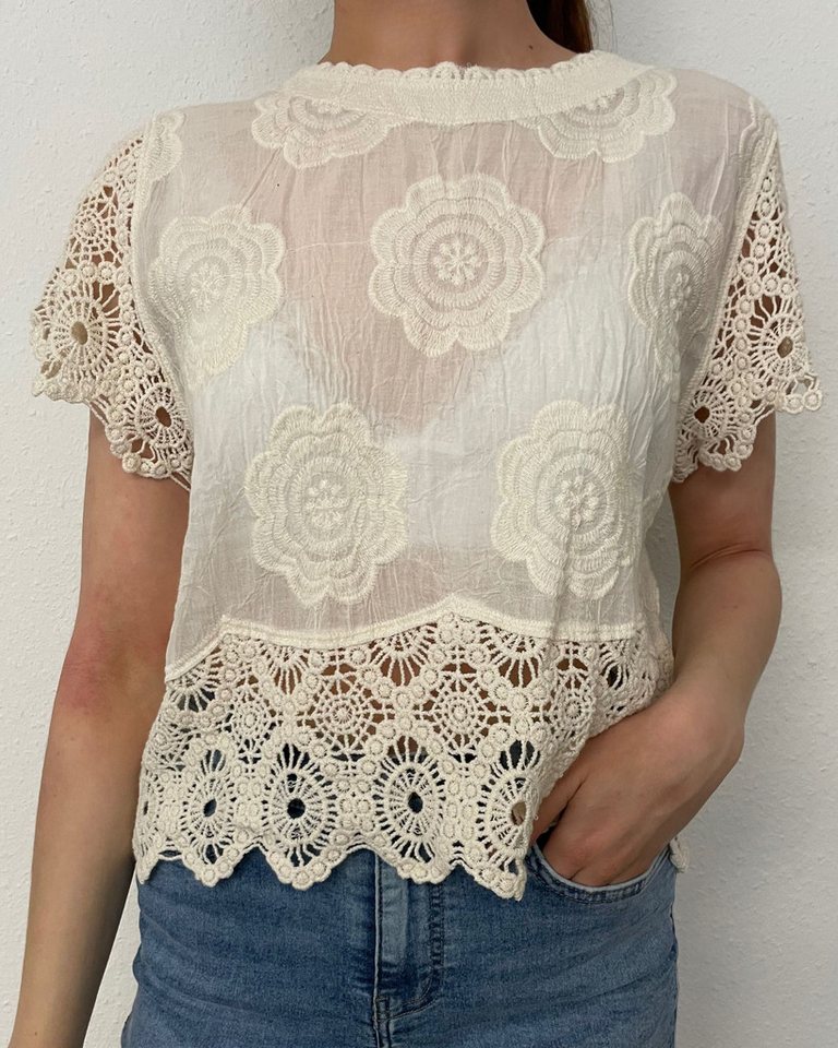 ITALY VIBES T-Shirt - Shirt JUNA - Kurzarmshirt - mit Spitze - leichtes T-Shirt - ONE SIZE passt hier Gr. XS - M von ITALY VIBES