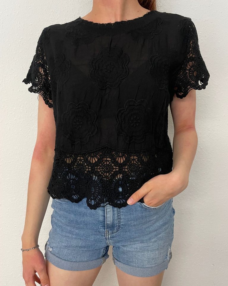 ITALY VIBES T-Shirt - Shirt JUNA - Kurzarmshirt - mit Spitze - leichtes T-Shirt - ONE SIZE passt hier Gr. XS - M von ITALY VIBES