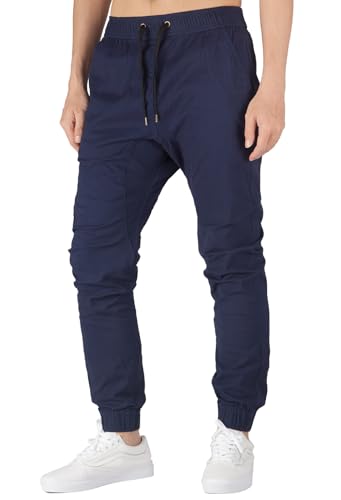 ITALYMORN Herren Chino Jogging Hose Casual Stoff Hose Chinohose Sporthose Slim Fit L Marine Blau von ITALYMORN