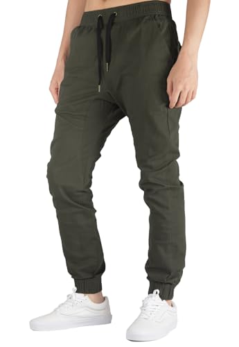 ITALYMORN Joggerhose für Männer Chino Jogging Hose Casual Stoff Hose Chinohose Sporthose Slim Fit L Dunkel Grau Grün von ITALYMORN