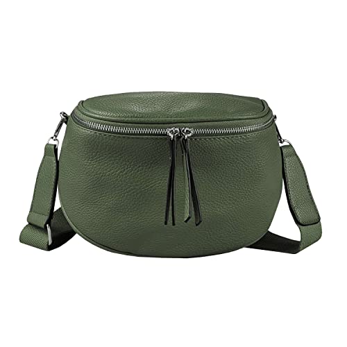 ITALYSHOP24-COM DAMEN TASCHEN SET 2in1 Schultertasche + Schmucktasche Strasssteine Umhängetasche Crossbody Crossover Leder Optik Handtasche Metallic Shopper (Olivgrün 27x17x10 cm) von ITALYSHOP24-COM