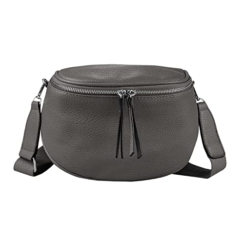 ITALYSHOP24-COM DAMEN TASCHEN SET 2in1 Schultertasche + Schmucktasche Strasssteine Umhängetasche Crossbody Crossover Leder Optik Handtasche Metallic Shopper (V2 Grau 27x17x10 cm) von ITALYSHOP24-COM