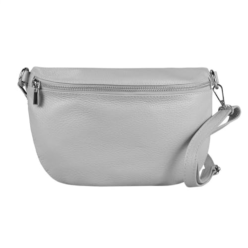 ITALYSHOP24-COM OBC Made in Italy Damen Leder Tasche Gürteltasche Crossbody Hüfttasche Bauchtasche Umhängetasche Cross-Over Bodybag Schultertasche Handytasche (Hellgrau) von ITALYSHOP24-COM