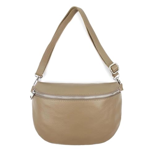 ITALYSHOP24-COM OBC Made in Italy Damen Leder Tasche Gürteltasche Crossbody Hüfttasche Bauchtasche Umhängetasche Cross-Over Bodybag Schultertasche Handytasche (Helltaupe) von ITALYSHOP24-COM