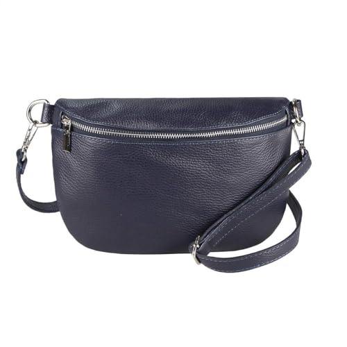 ITALYSHOP24-COM OBC Made in Italy Damen Leder Tasche Gürteltasche Crossbody Hüfttasche Bauchtasche Umhängetasche Cross-Over Bodybag Schultertasche Handytasche Blau von ITALYSHOP24-COM