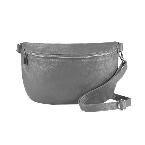 ITALYSHOP24-COM OBC Made in Italy Damen Leder Tasche Gürteltasche Crossbody Hüfttasche Bauchtasche Umhängetasche Cross-Over Bodybag Schultertasche Handytasche Grau von ITALYSHOP24-COM