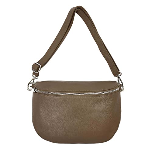 ITALYSHOP24-COM OBC Made in Italy Damen Leder Tasche Gürteltasche Crossbody Hüfttasche Bauchtasche Umhängetasche Cross-Over Bodybag Schultertasche Handytasche Taupe von ITALYSHOP24-COM