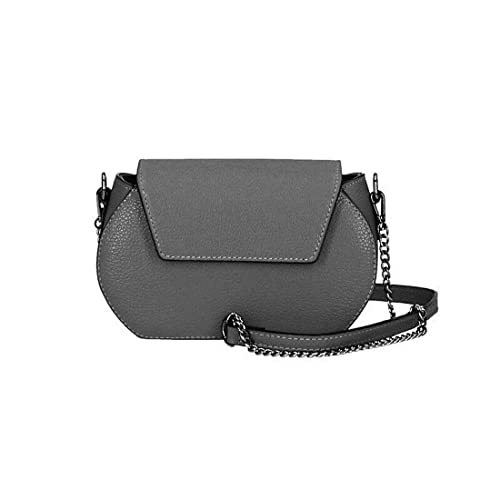 ITALYSHOP24-COM OBC Made in Italy Damen Leder Tasche Kroko Prägung oder Glattleder Umhängetasche Clutch Wildleder Handtasche Ledertasche Schultertasche Grau von ITALYSHOP24